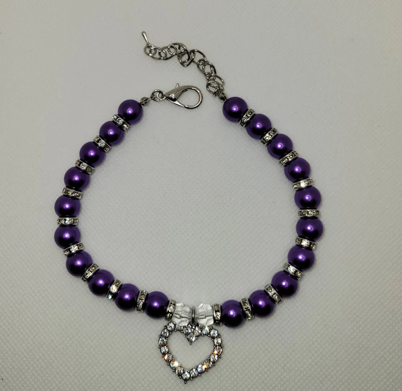 Purple Pearl Studded Silver Chain with Heart Shaped Studded Charm - Item #: 017