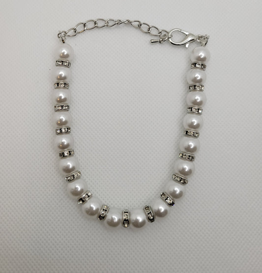 White Pearl Studded Silver Chain - Item #: 030