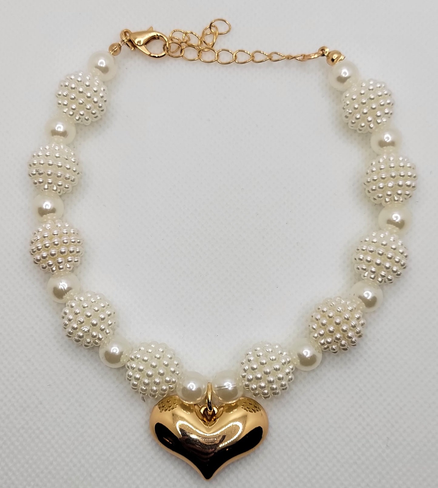 White Pom Pom Gold Chain with Gold Heart Shaped Charm - Item #: 032