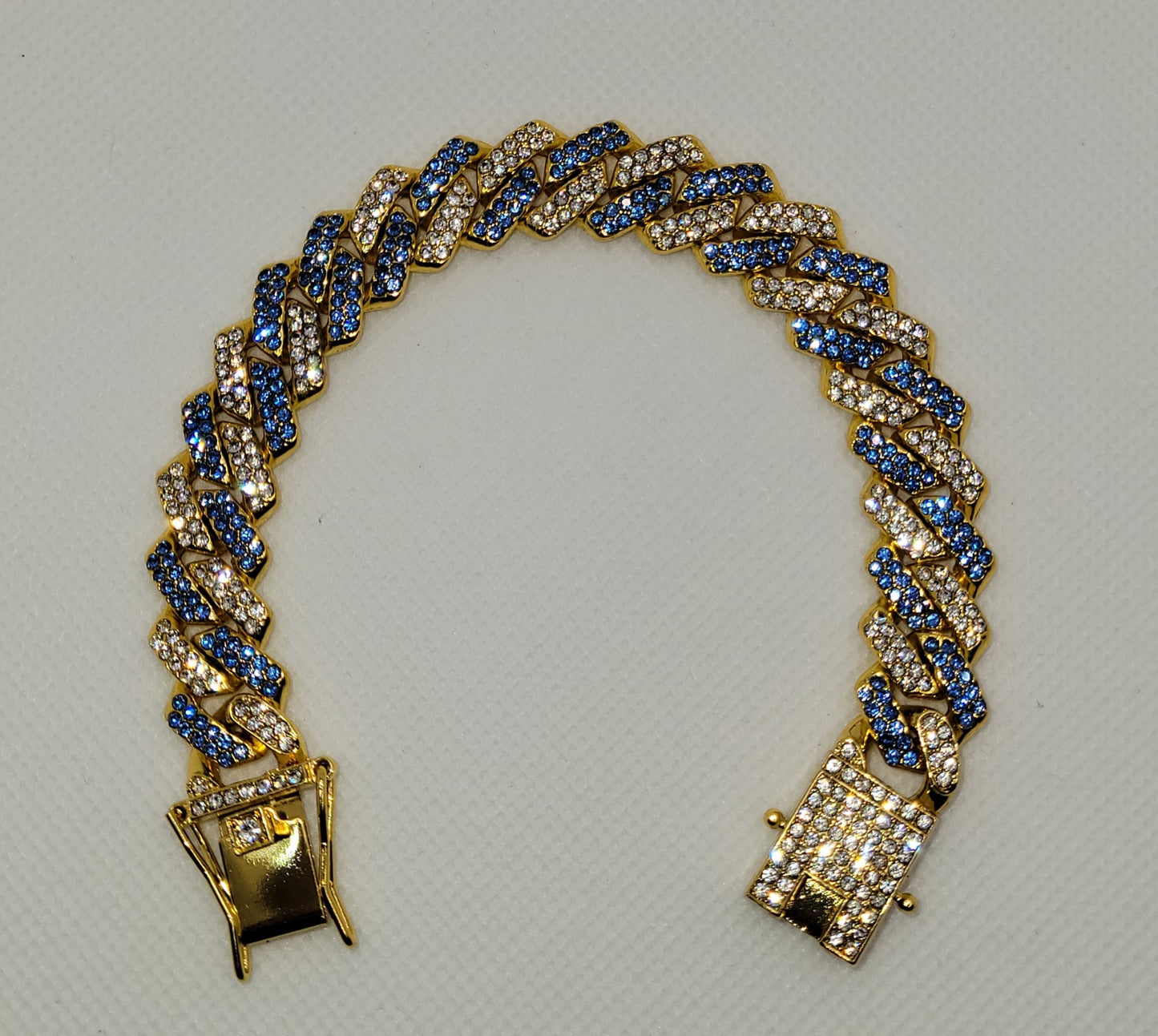 Blue & White Studded Cuban Link Gold Chain - Item #: 002