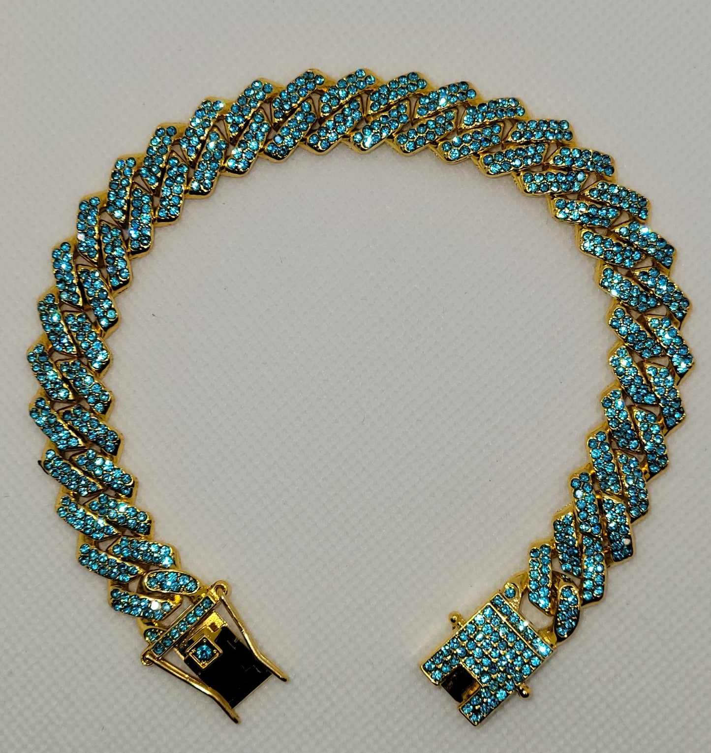 Blue Studded Cuban Link Gold Chain - Item #: 004