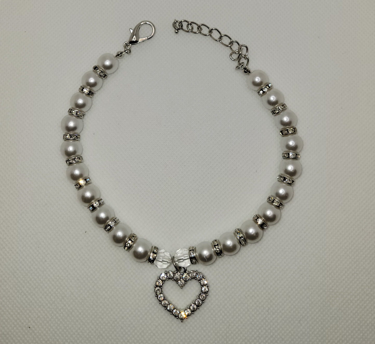 White Pearl Studded Silver Chain with Heart Shaped Studded Charm - Item #: 031