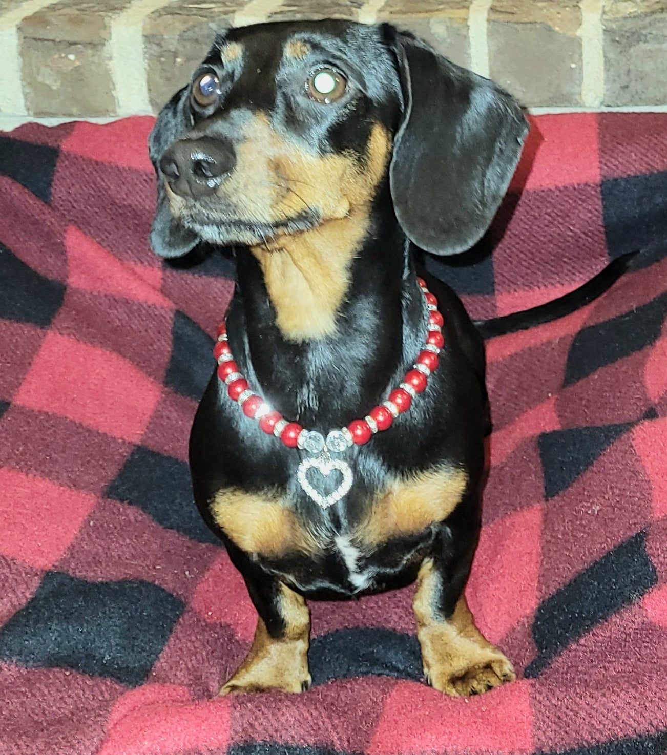 Red Pearl Studded Silver Chain with Heart Shaped Studded Charm - Item #: 036