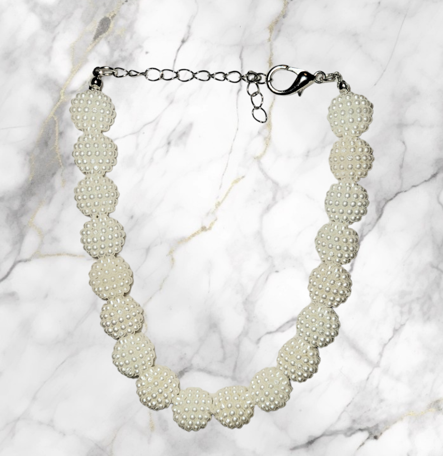 White Pom Pom Silver Chain - Item #: 033