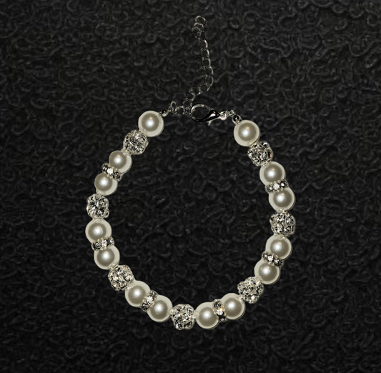 White Pearl Studded Pearl Silver Chain - Item #: 035