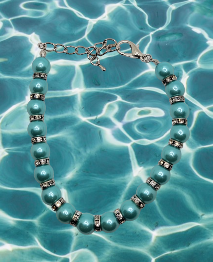 Teal Pearl Studded Silver Chain - Item #: 029