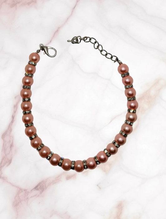 Pink Pearl Studded Silver Chain - Item #: 013