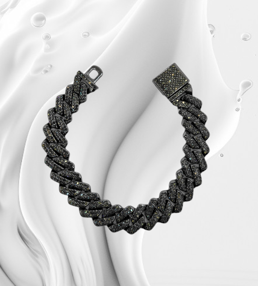 Black Studded Cuban Link Chain - Item #: 001