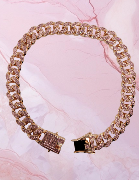 Rose Gold Pink Studded Cuban Link Chain - Item #: 019