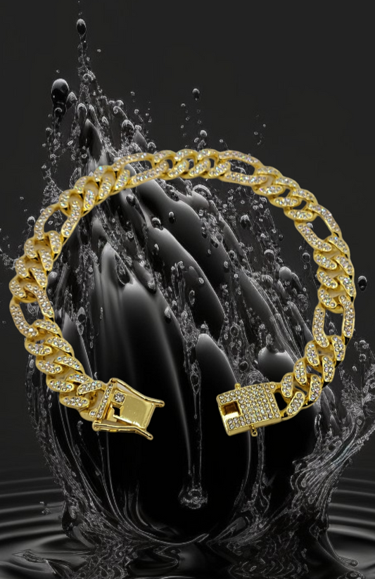 Gold Studded Figaro Link Chain - Item #: 011