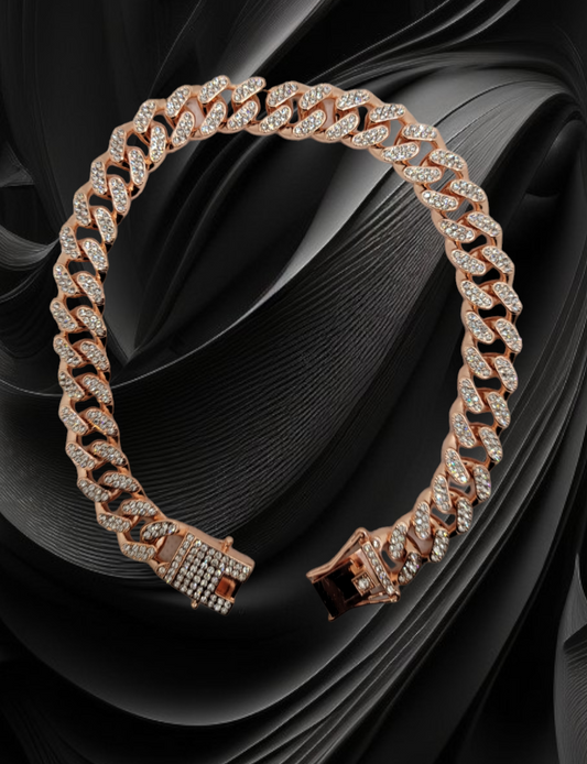Rose Gold Studded Cuban Link Chain - Item #: 021